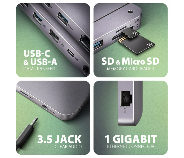 Axagon USB 12 in1 10Gbps, 3x USB-A, USB-C, HDMI, DP, RJ-45, M. - 1185557 - zdjęcie 6